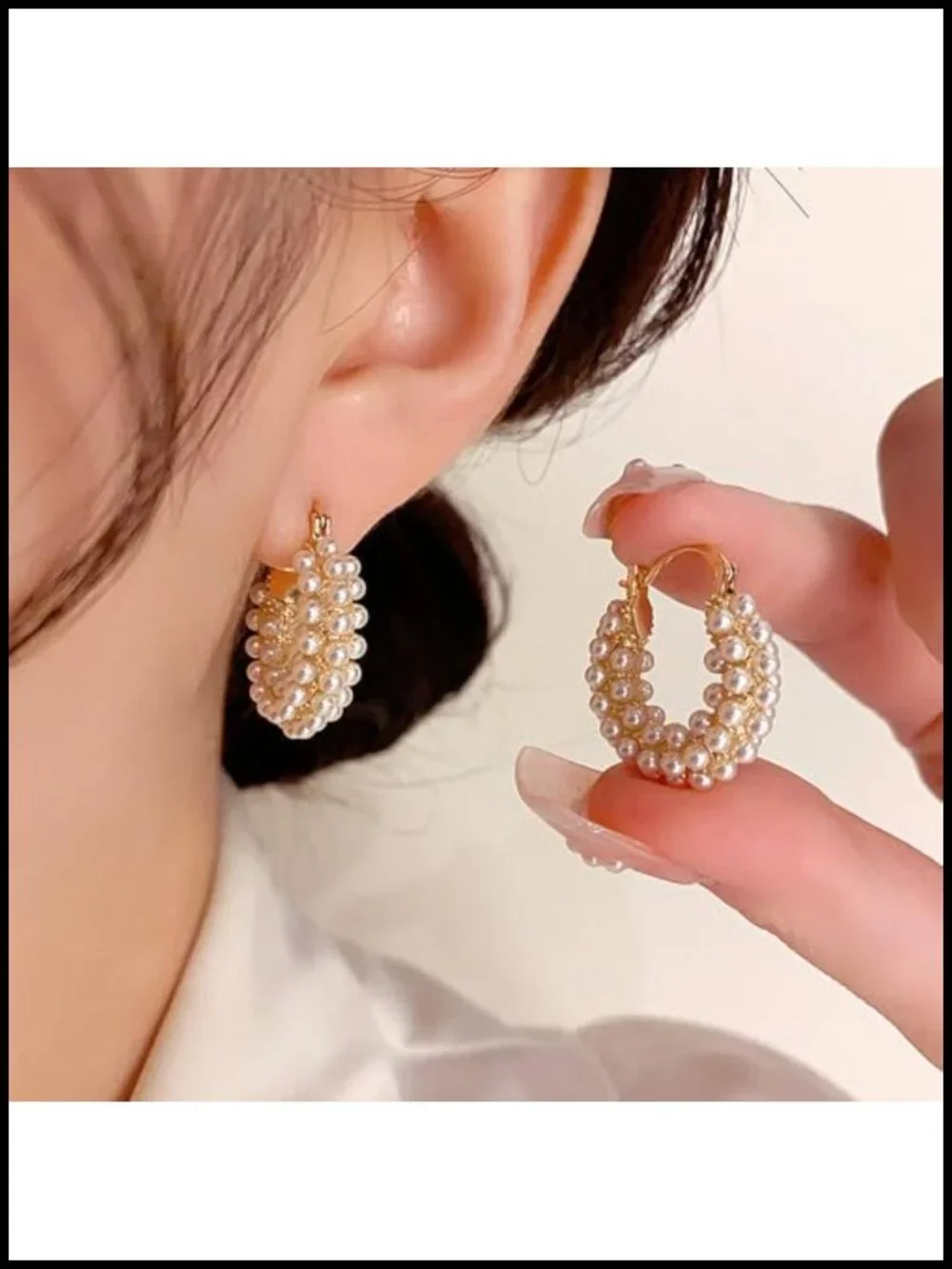 14K Gold Plated Pearl Hoop Earrings for Women Chunky Statement Round Huggie